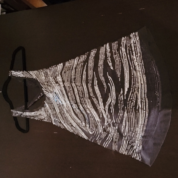 Oversized Sheer Sequin Hi Lo Racerback Flowy Evening Cocktail Tunic Top Size Lrg - Picture 4 of 12